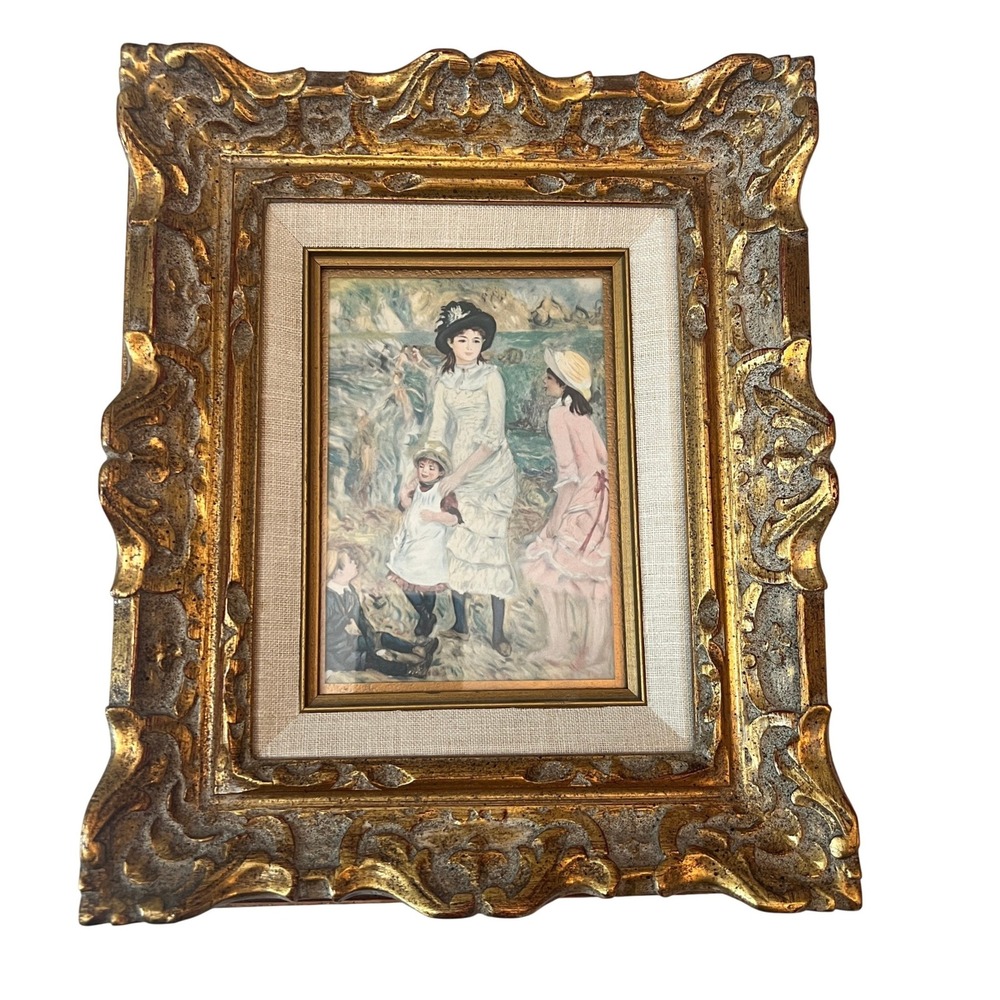 Vtg Renoir Children on the Seashore Framed Print Ornate Gold Frame Wall Art - Picture 10 of 12